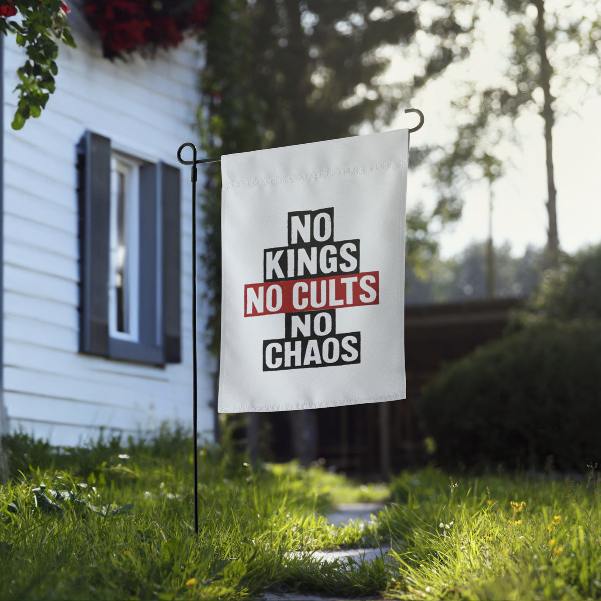 No Kings, Cults, Chaos Garden flag political activism garden flag Democracy First