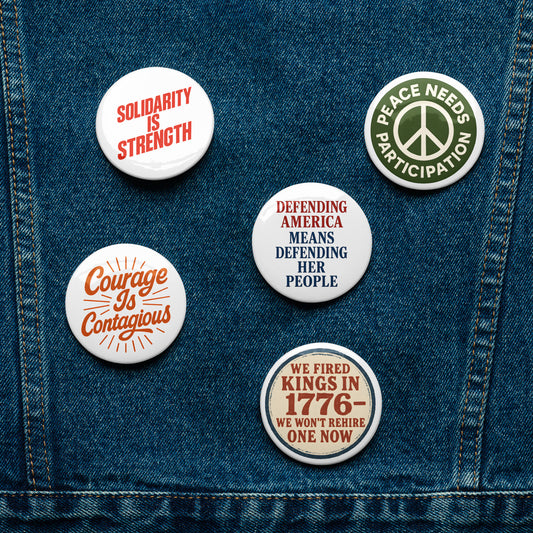 Set of 5 pin buttons political activism pin buttons Democracy First