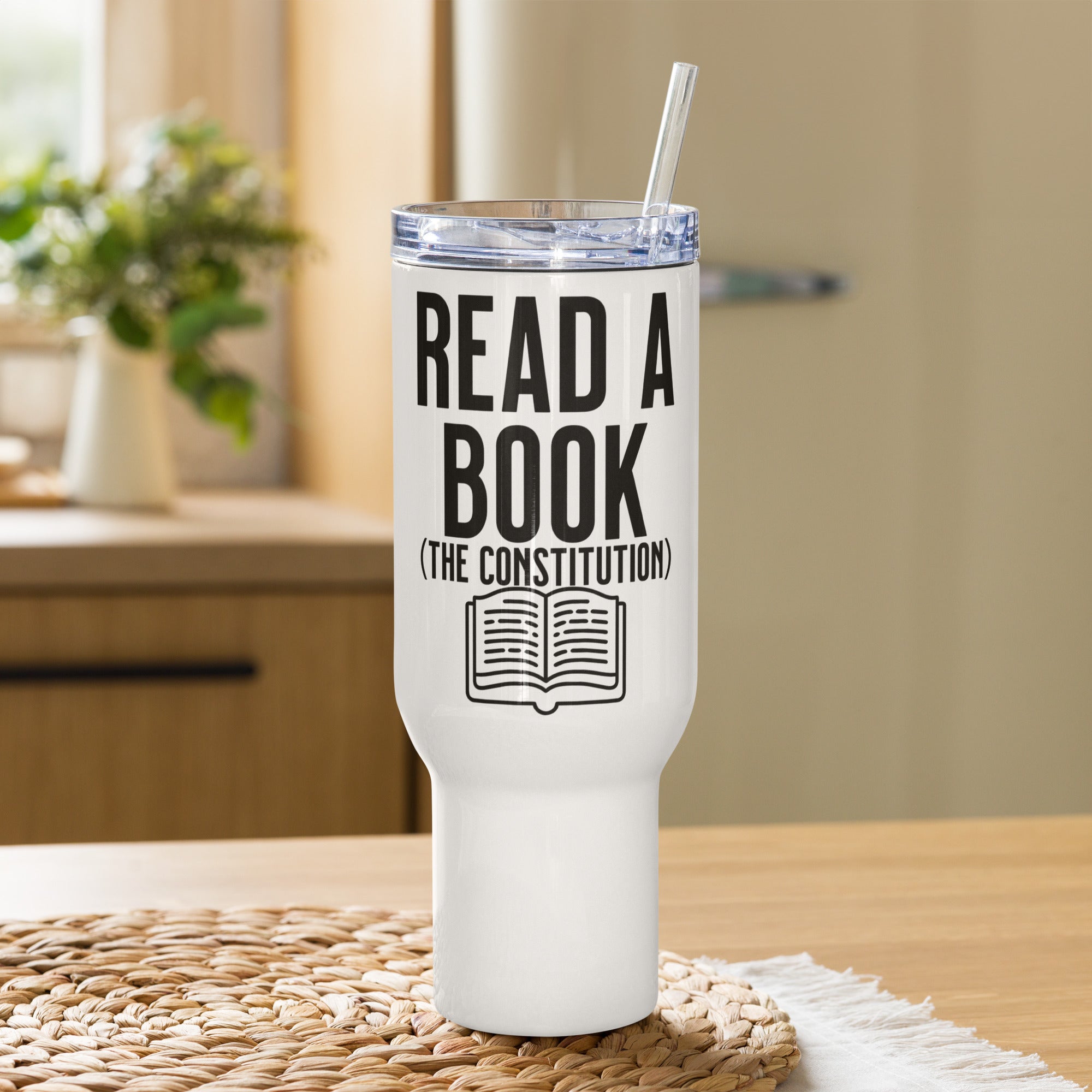 Read a Book Travel mug with a handle political activism mug Democracy First Main image