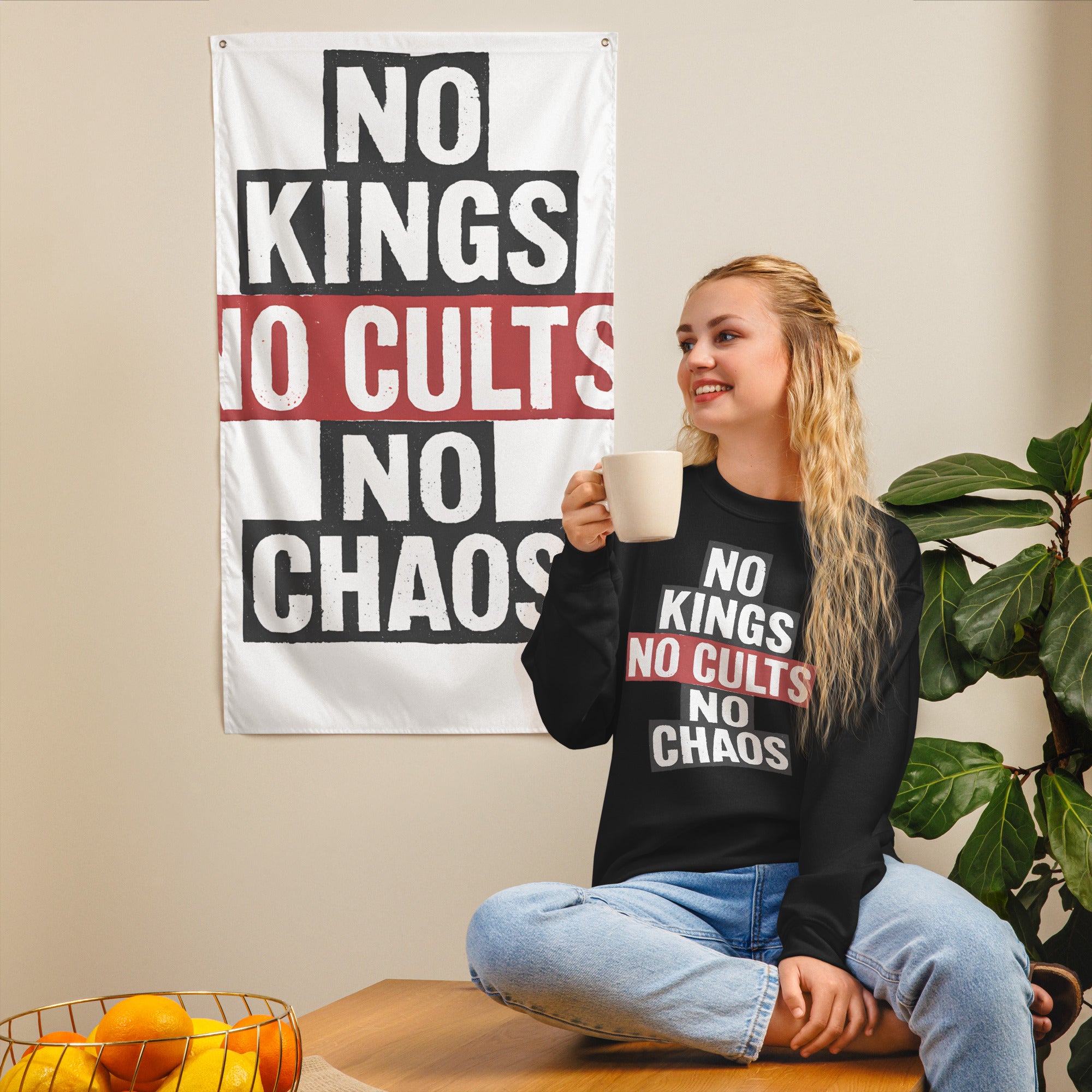 No King No Cult No Chaos Unisex Sweatshirt political activism sweatshirt Democracy First Main image