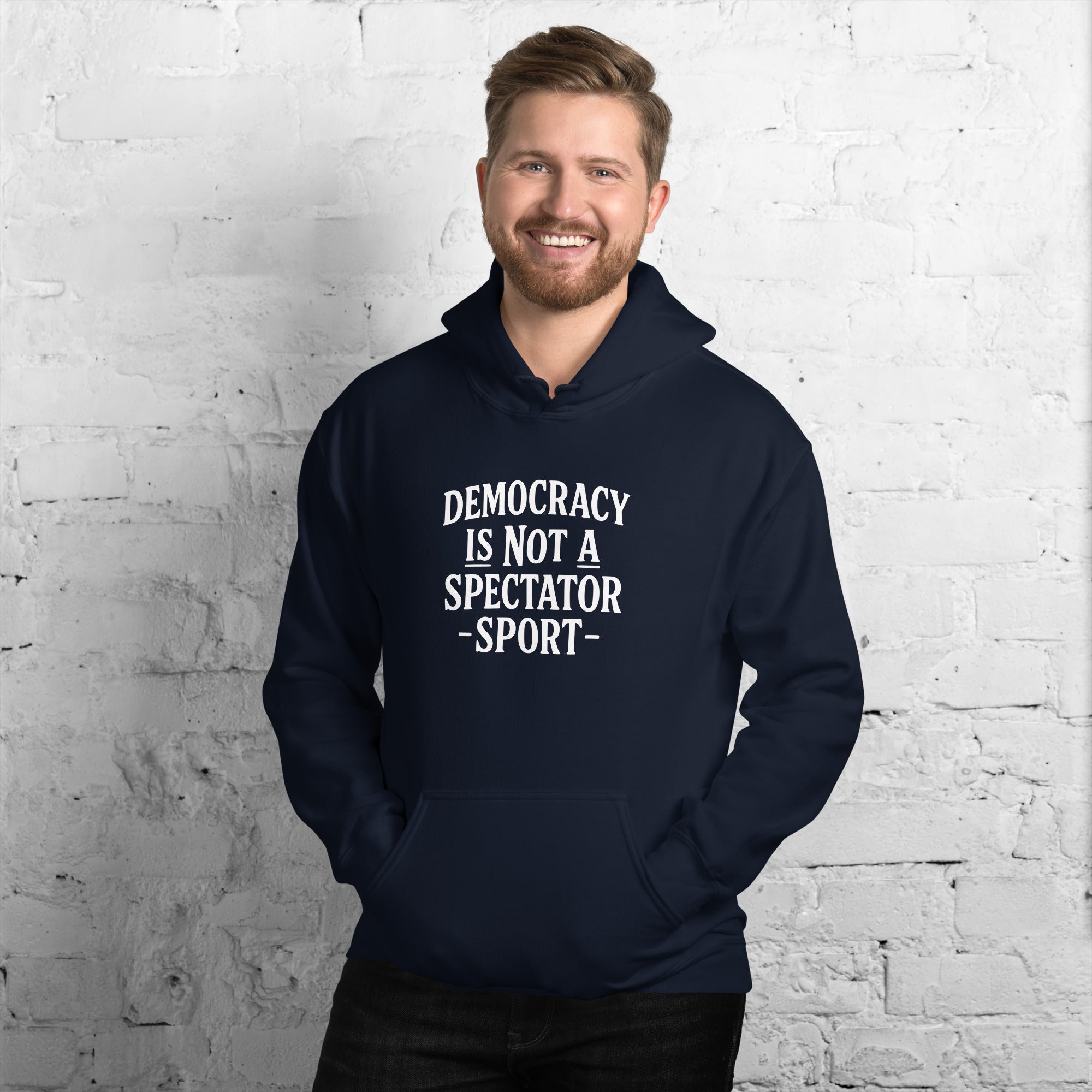 Democracy Is Not a Spectator Sport (White)-Unisex Hoodie Secondary image