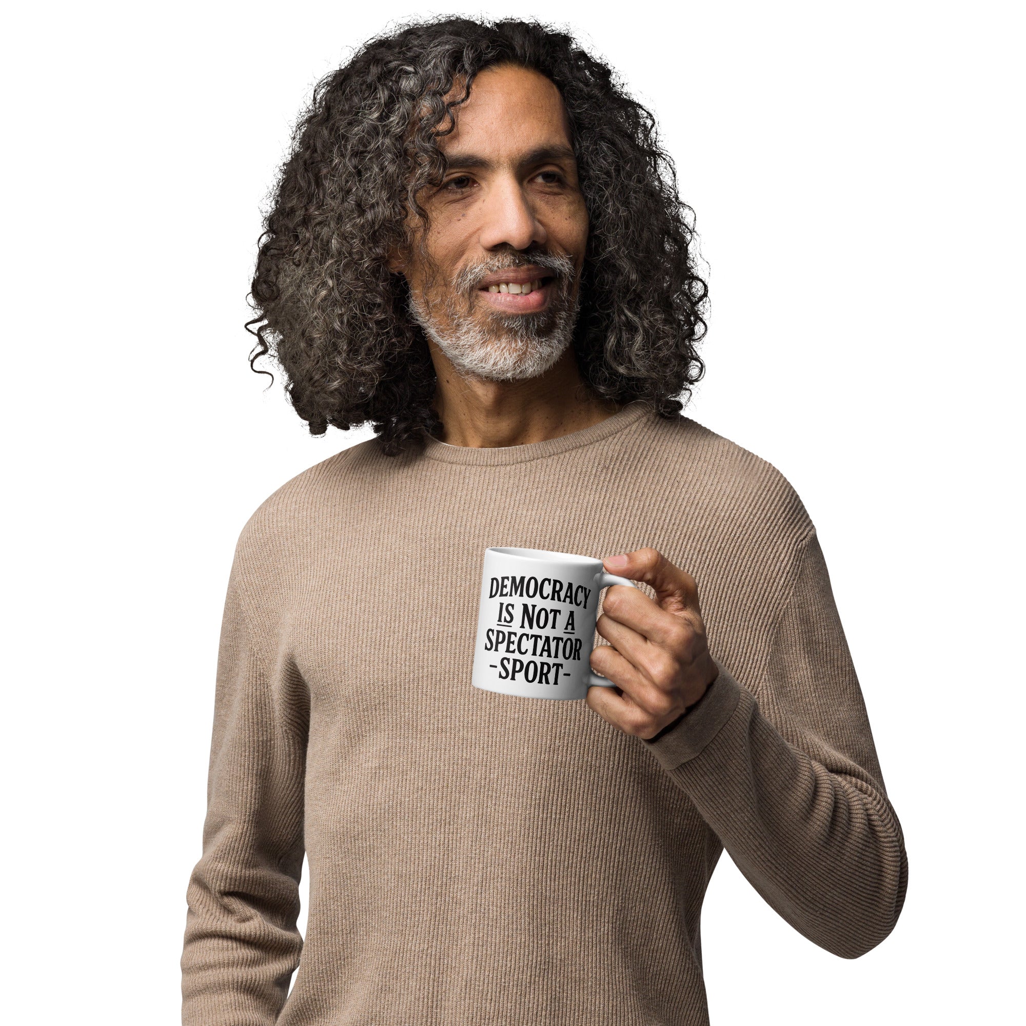 Democracy Is Not a Spectator Sport-White glossy mug Secondary image