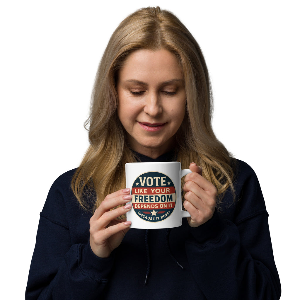 Vote Like Your Freedom Depends On It White glossy mug political activism mug Democracy First