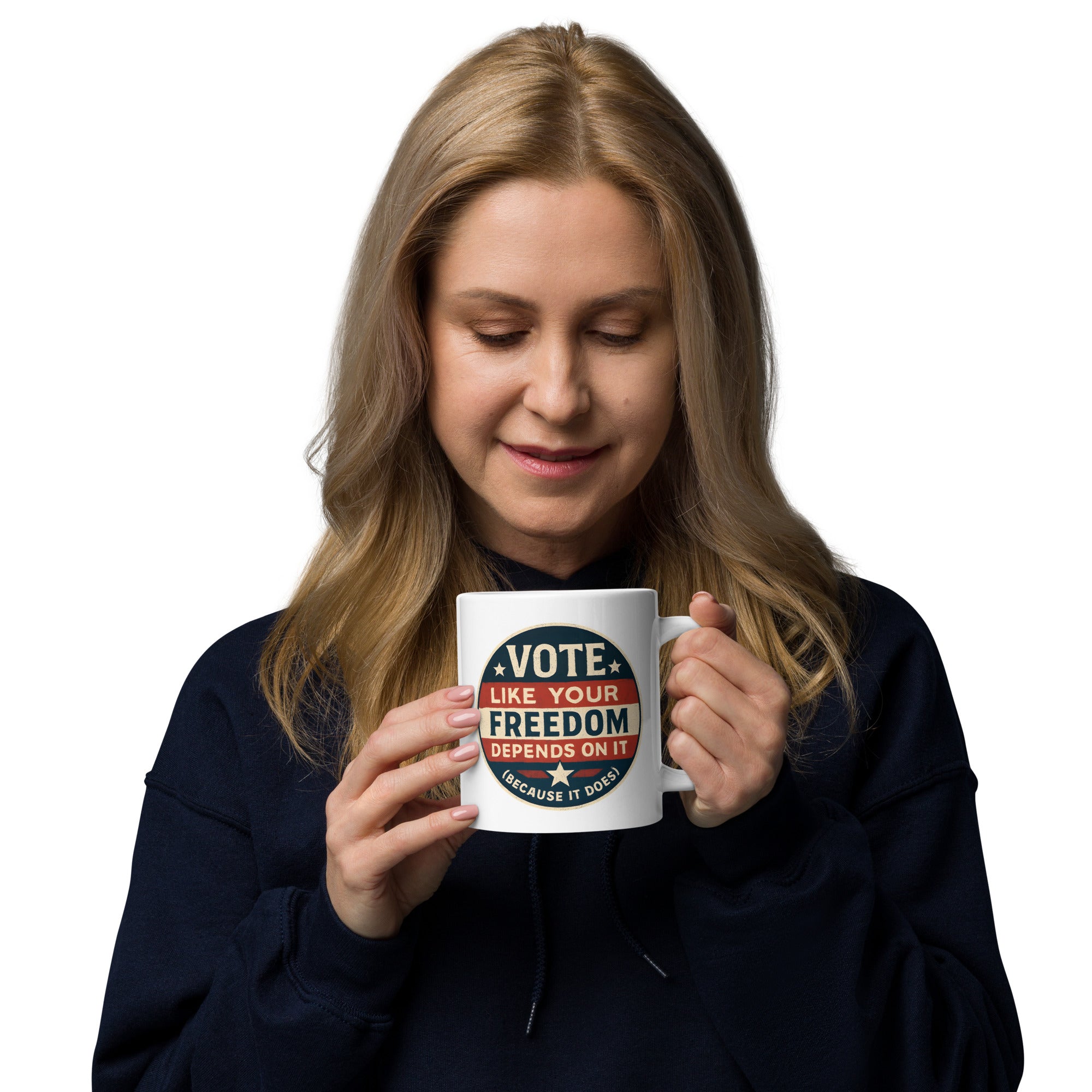 Vote Like Your Freedom Depends On It White glossy mug political activism mug Democracy First
