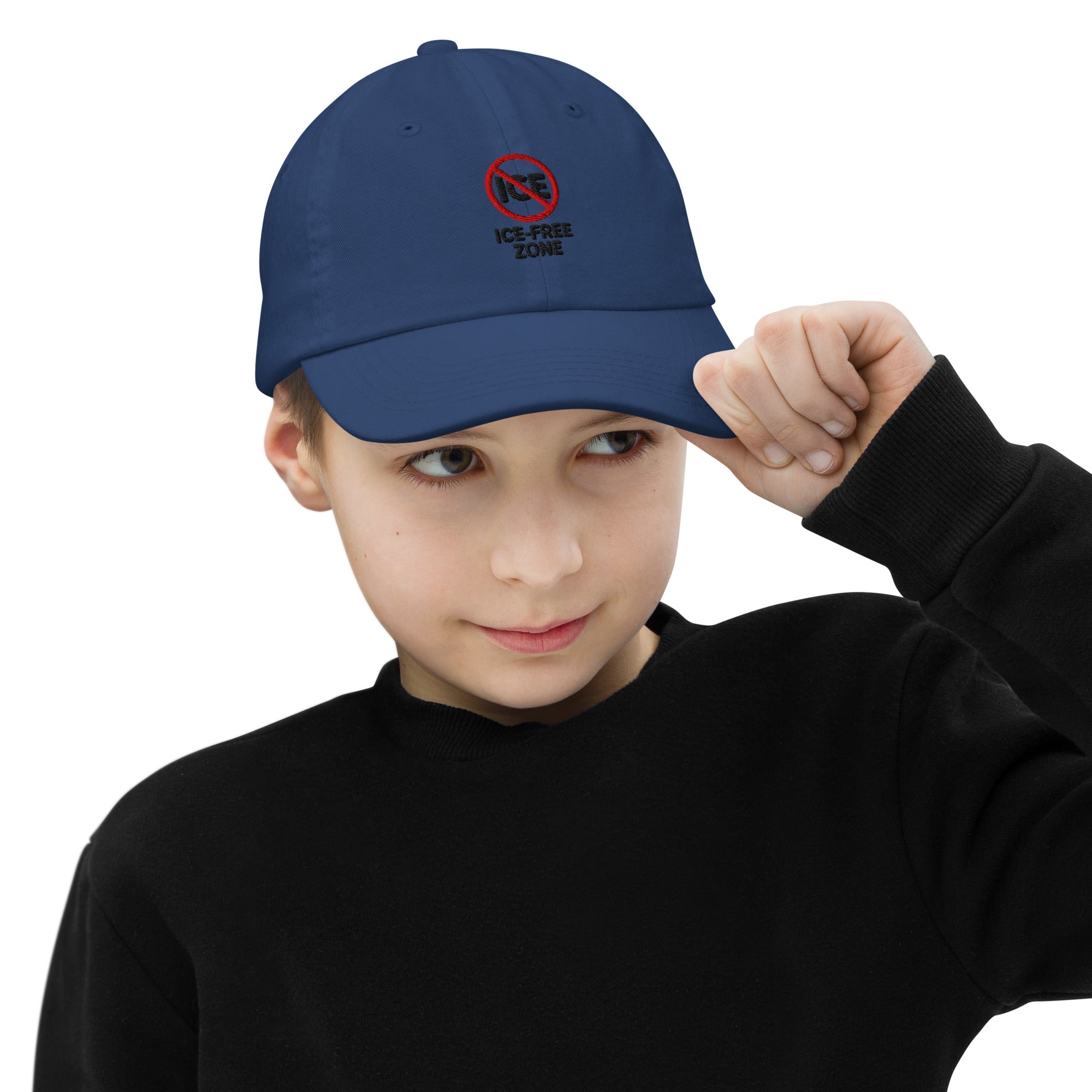 ICE FREE ZONE Kids/Youth baseball cap political activism hat Democracy First Main image