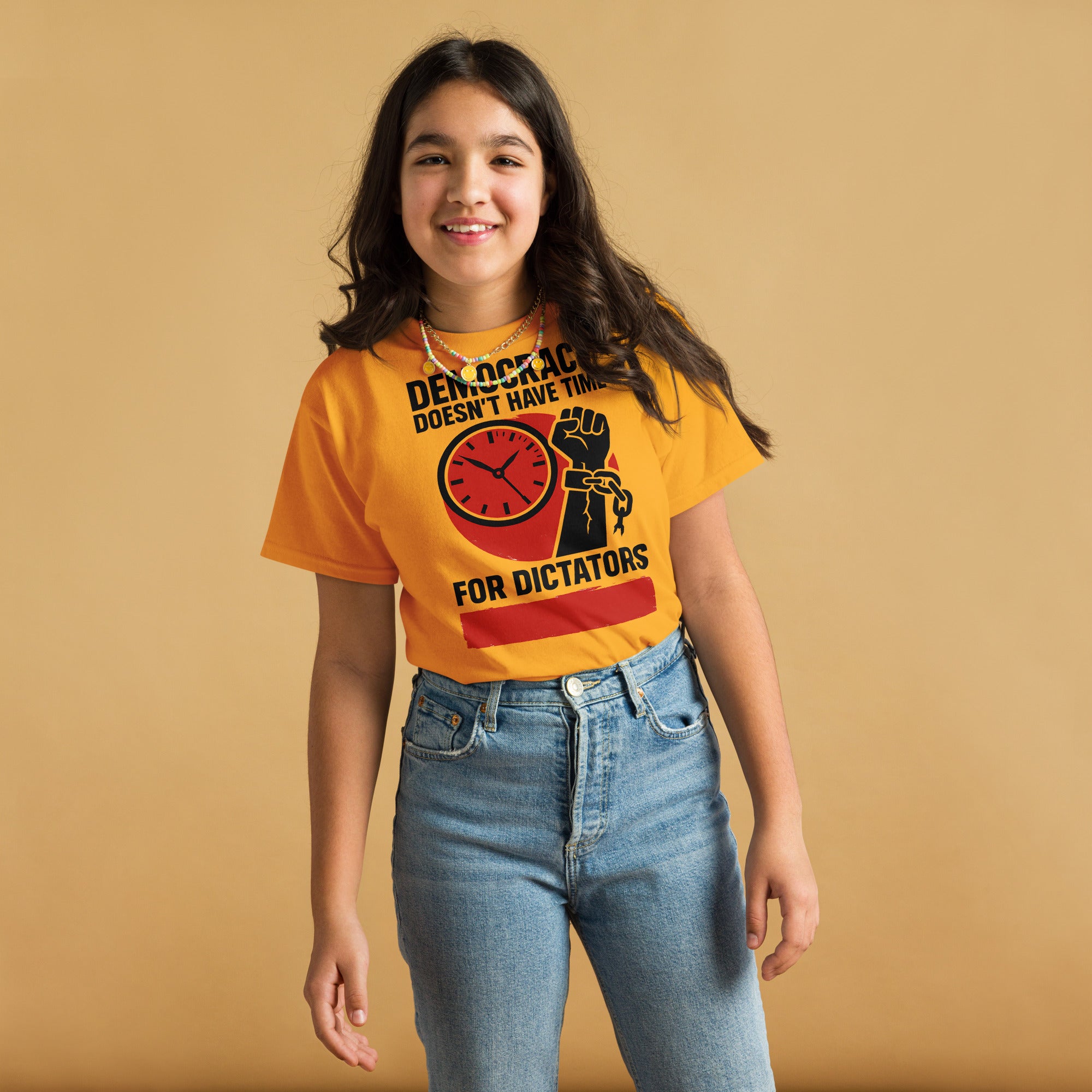 Democracy Doesn't Have Time For Dictators Youth classic tee political activism t-shirt Democracy First Main image