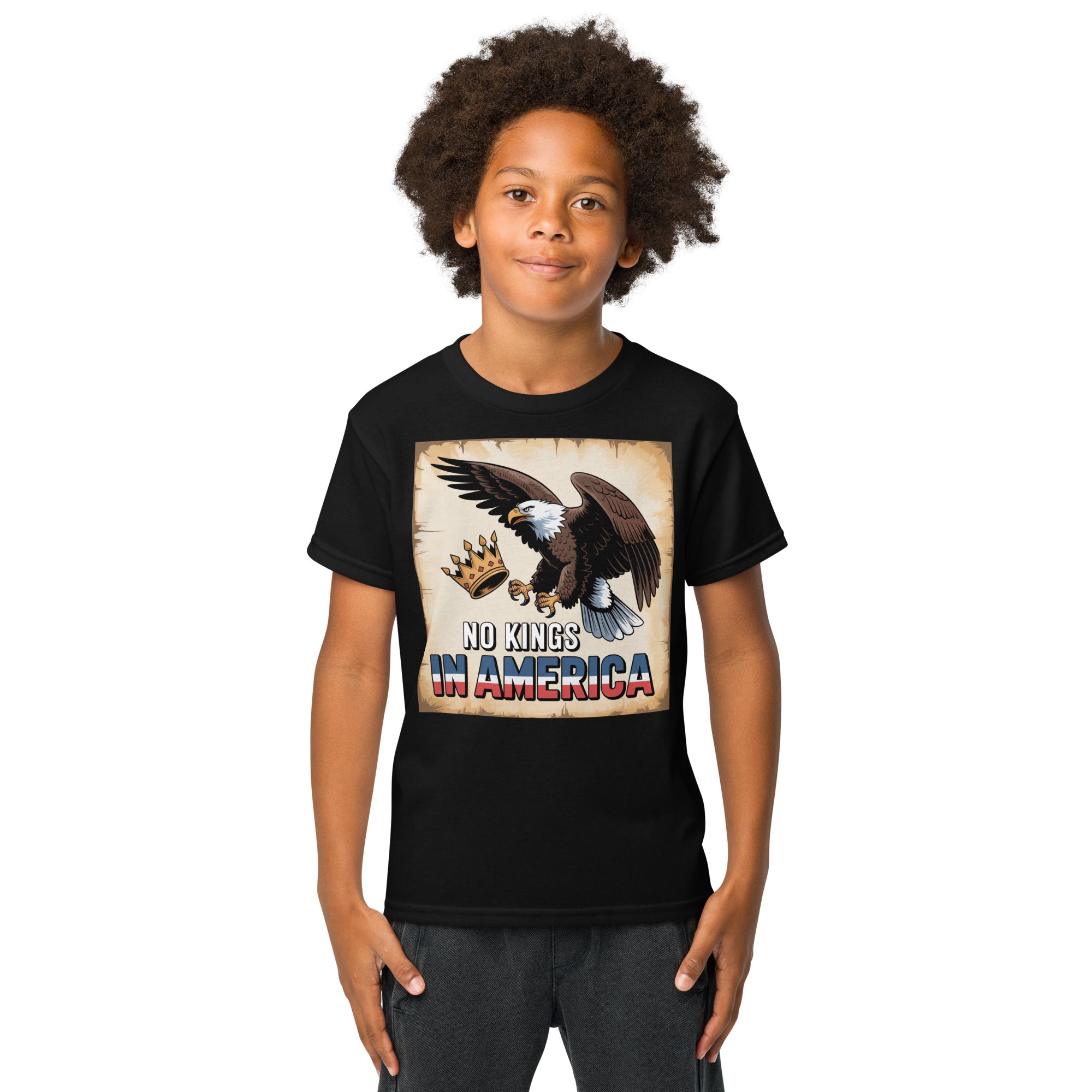 No Kings In America Youth t shirt Democracy First political apparel Main image